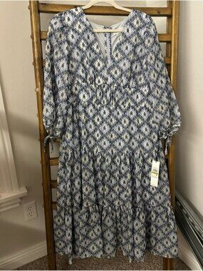 Calvin Klein Light Blue and Navy Star-Print Dress